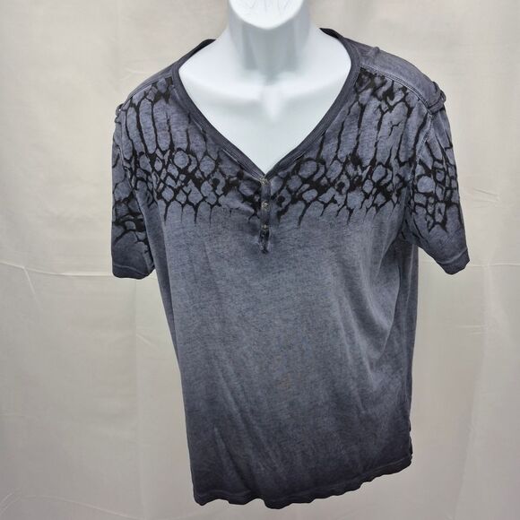 Guess Other - Guess Short Sleeve Henley Shirt Grey Crackle Pattern Men's XL 3 Button Y2K.....